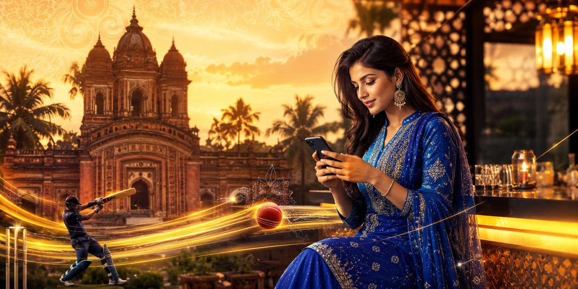 বাংলাদেশে সালোয়ার কামিজ পরিহিত নারী ক্রিকেট বেটিং প্রোমোশন দেখছেন